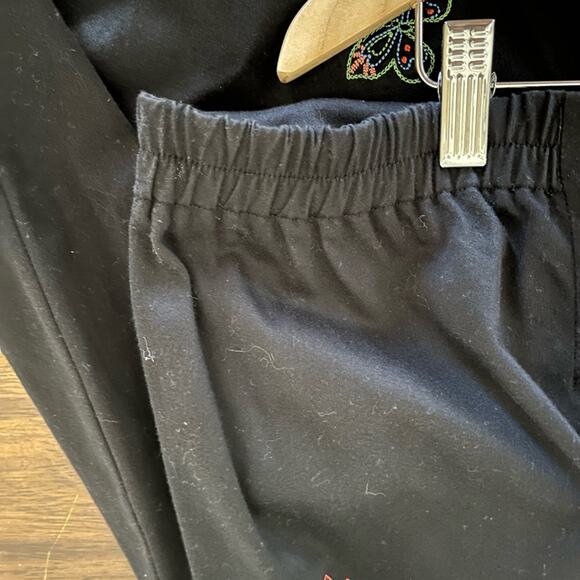 Embroidered Butterfly Pants Black Cropped  Novelty Print Women's Size 18 - Picture 8 of 9